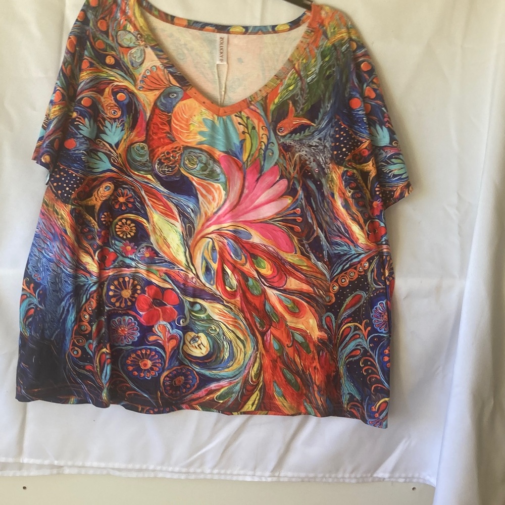 Vibrant Multicolor Women's Jersey Topcolorful peacock
